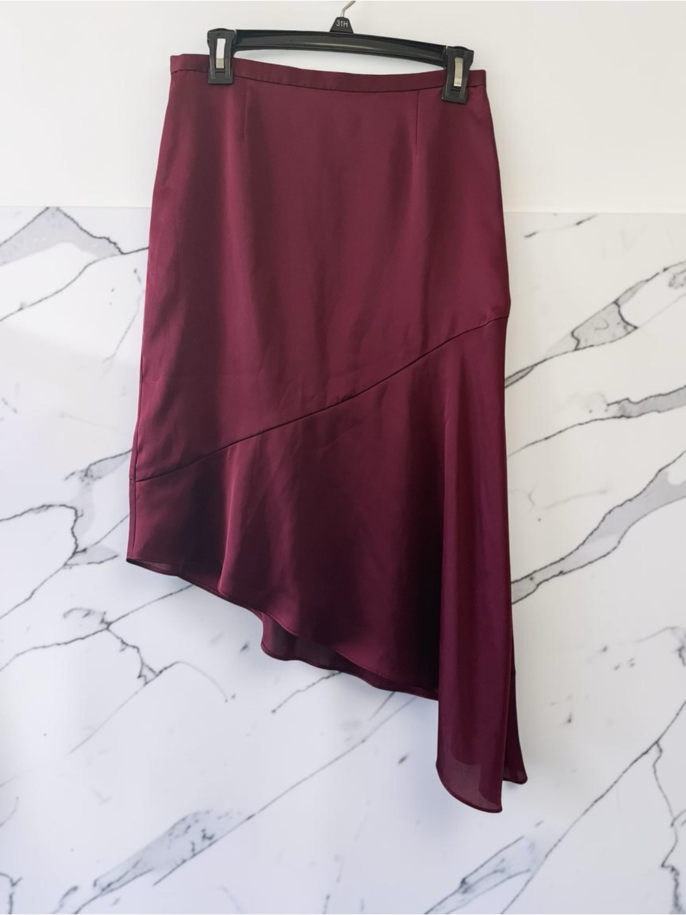 Banana Republic x Olivia Palermo Burgundy Asymmetrical Satin Skirt - Picture 5 of 5
